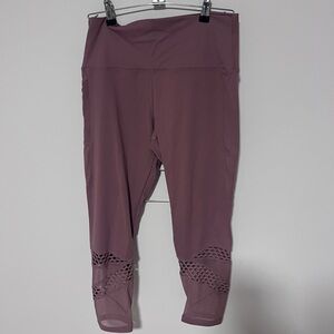 Women’s Pink Cropped Leggings Size Large Mesh Panel Athletic Workout Pants